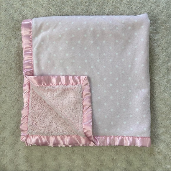 Cloud Island Pink White Polka Dots Baby Security Blanket Big Lovey Square - Picture 1 of 11